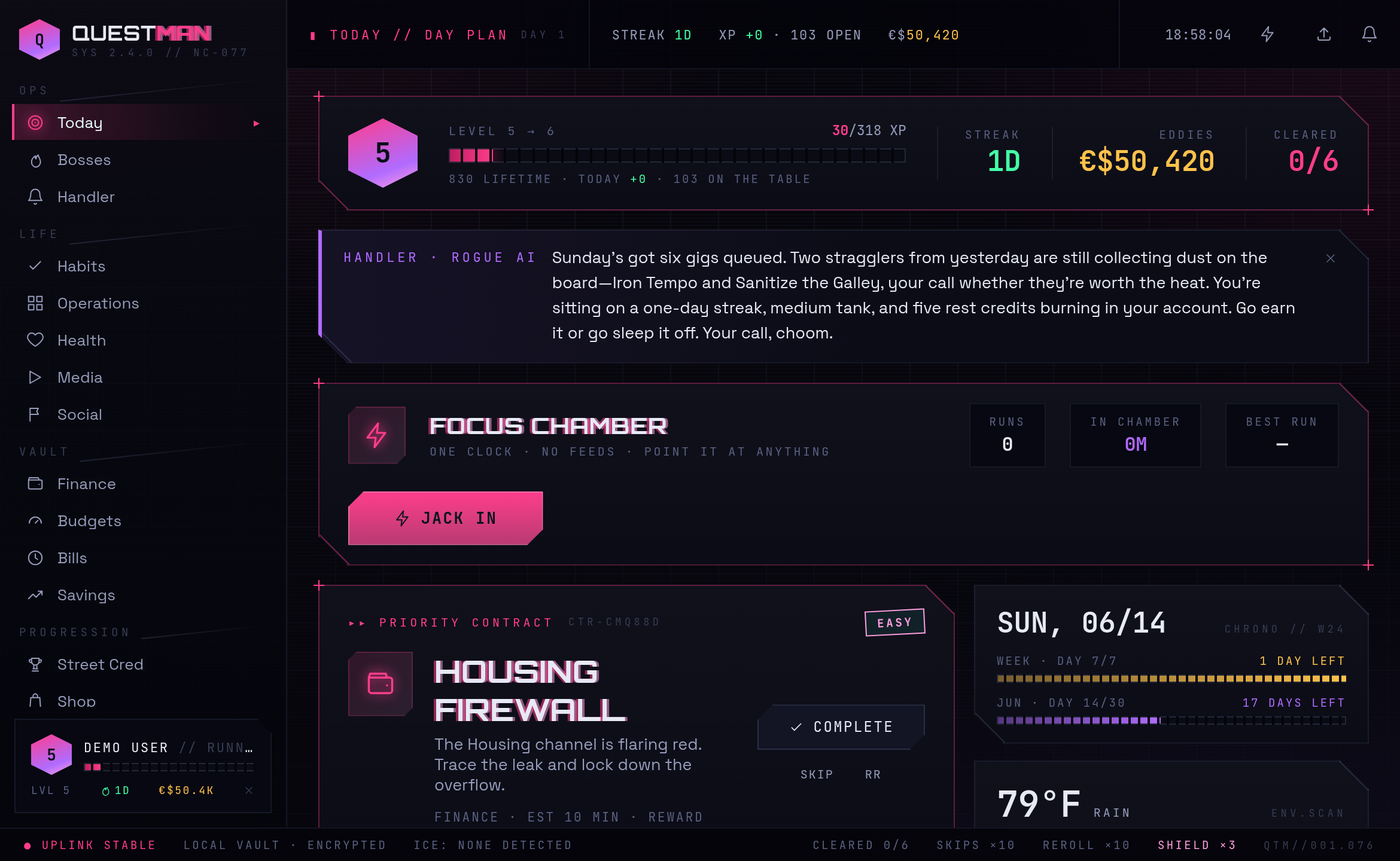 The Today board reskinned with Synthwave